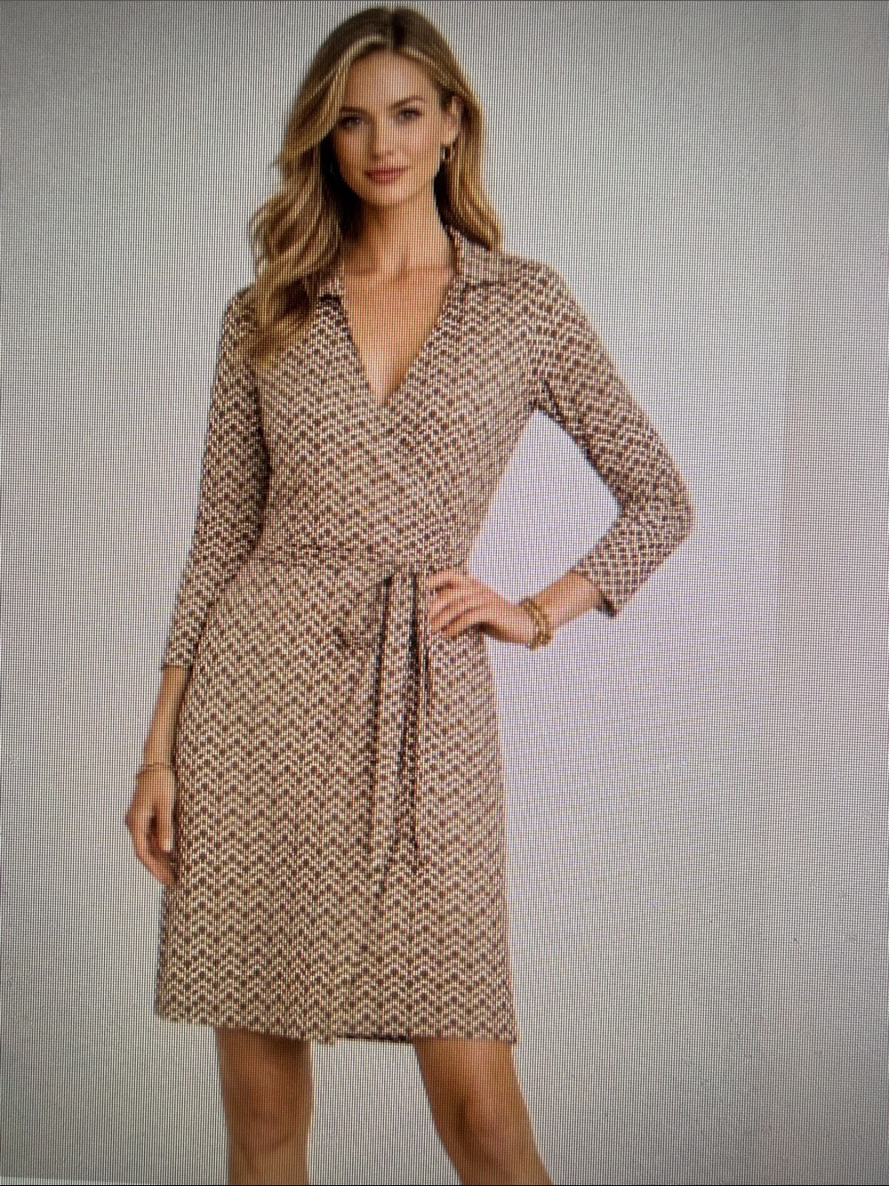 NWOT J. McLaughlin Brown Cream Scallop-Print Wrap MidiDress Preppy Office Fall M